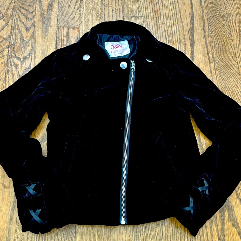 Justice Girl's Size 8 Black Velvet Moto Jacket